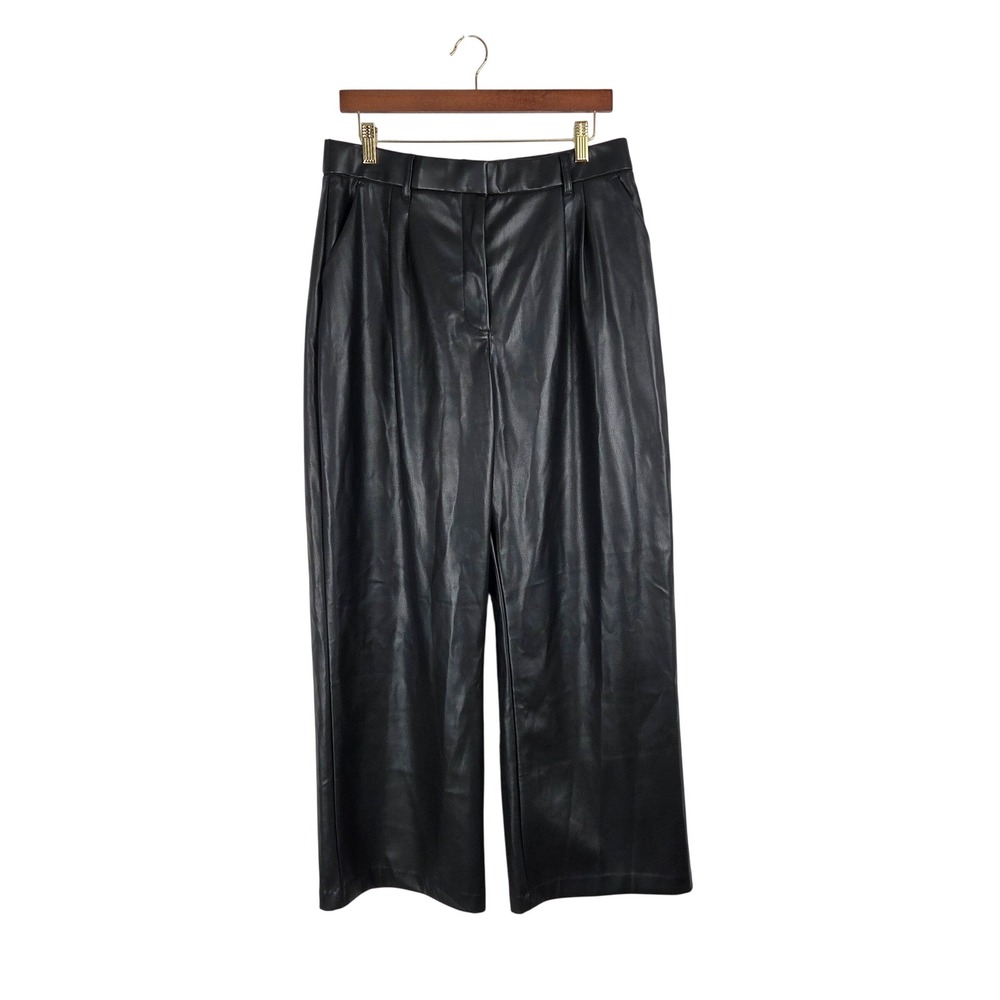 Abercrombie & Fitch Curve Love Vegan Leather Black Pleated Wide Leg Pants Size L